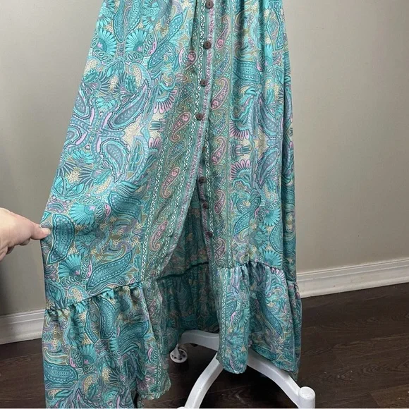 Anthropologie Boemo Turquoise and Pink Paisley Maxi Dress - Picture 7 of 14